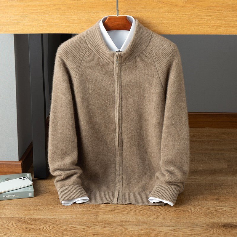 Strickjacke – Warme Strickjacke mit Reißverschluss für Männer-Taupe-S-Chaps Herrenmode