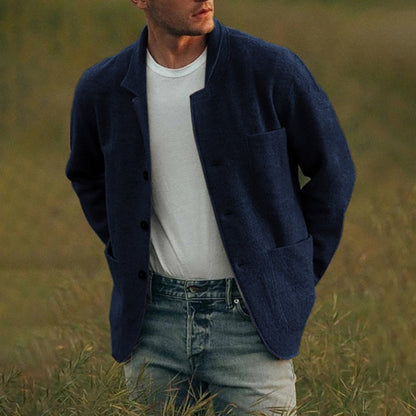 Strickjacke – Wolljacke für Herren mit Knöpfen und Taschen-Blau-S-Chaps Herrenmode
