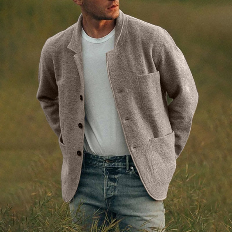 Strickjacke – Wolljacke für Herren mit Knöpfen und Taschen-Grau-S-Chaps Herrenmode
