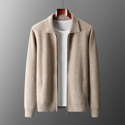 Strickjacke mit Reißverschluss – Herren-Strickjacke mit durchgehendem Reißverschluss-Beige-S-Chaps Herrenmode