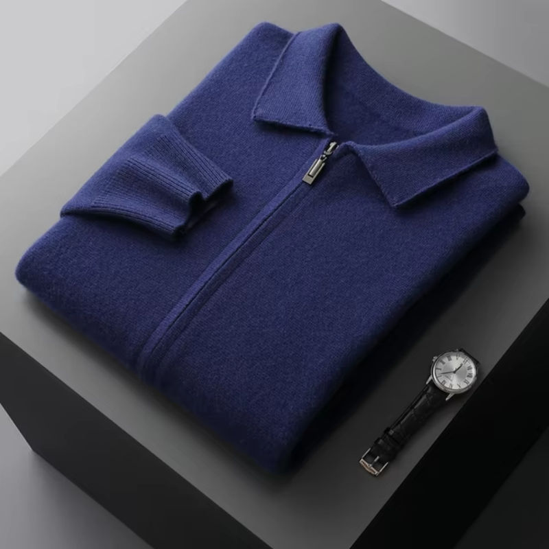 Strickjacke mit Reißverschluss – Herren-Strickjacke mit durchgehendem Reißverschluss-Blau-S-Chaps Herrenmode