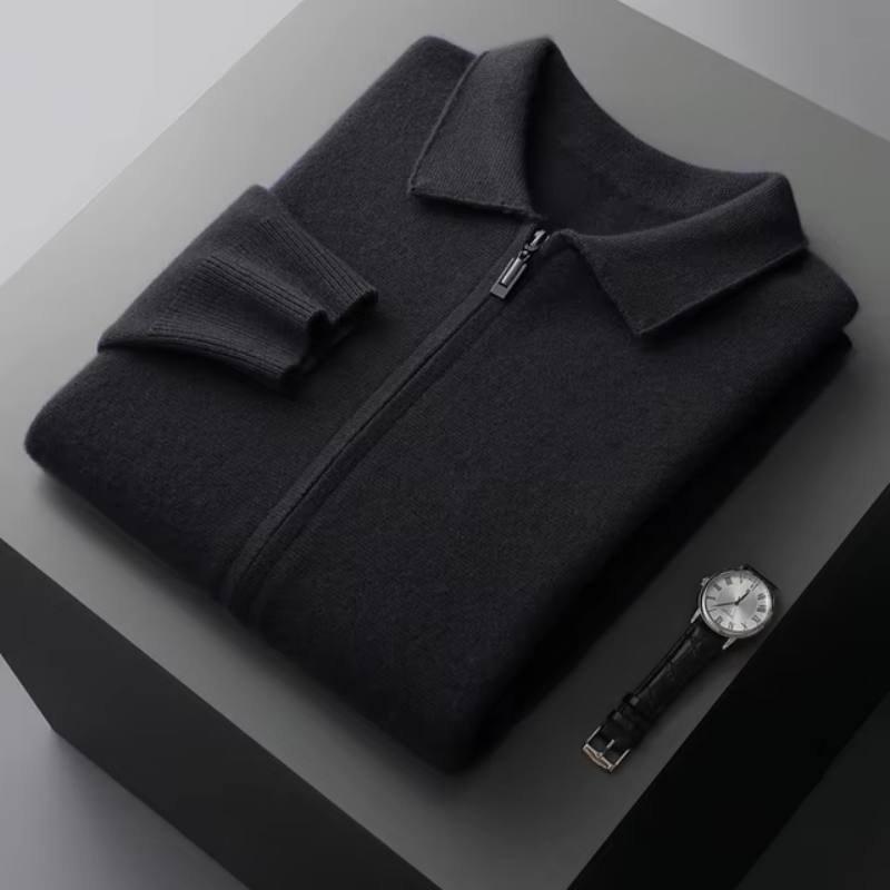 Strickjacke mit Reißverschluss – Herren-Strickjacke mit durchgehendem Reißverschluss-Schwarz-S-Chaps Herrenmode