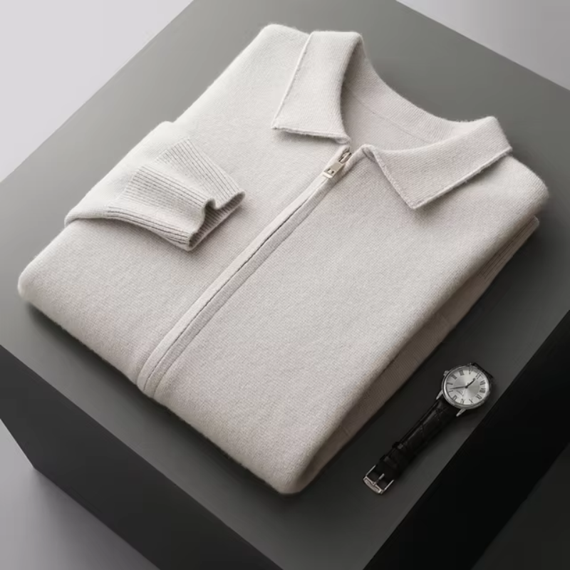 Strickjacke mit Reißverschluss – Herren-Strickjacke mit durchgehendem Reißverschluss-Weiß-S-Chaps Herrenmode