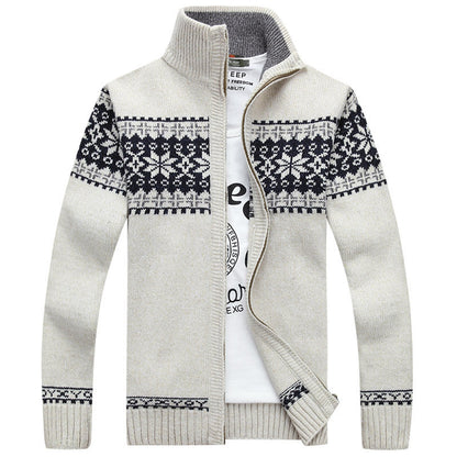 Strickjacke mit Reißverschluss | Nordic | Gestrickt | Pullover mit Reißverschluss | Herren-Strickjacke-Cremefarben-M-Chaps Herrenmode