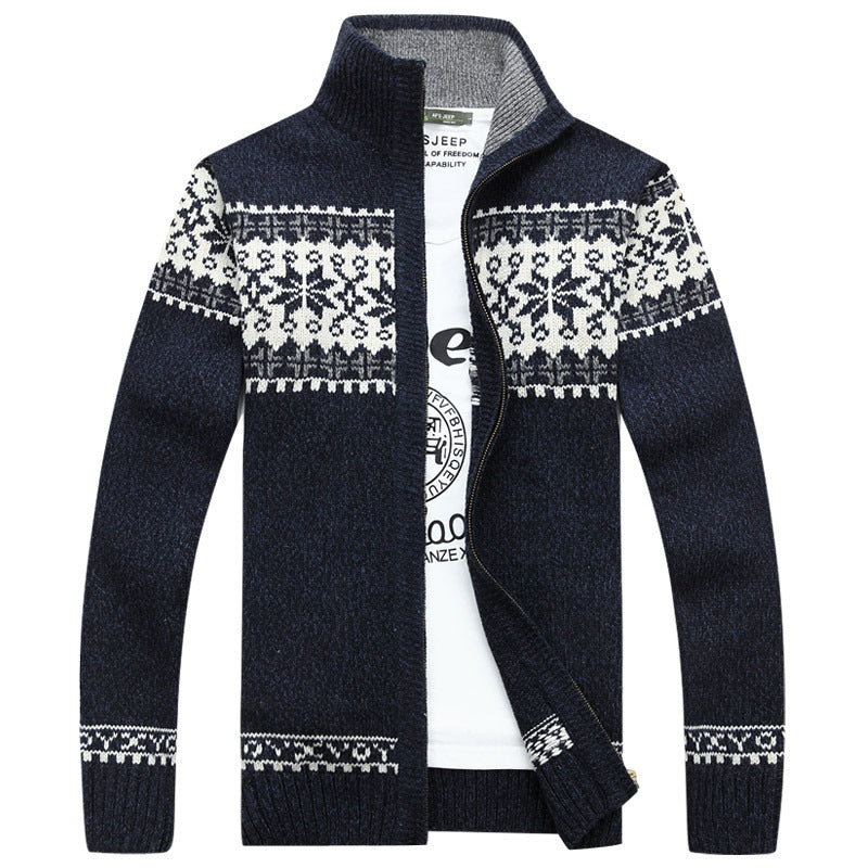 Strickjacke mit Reißverschluss | Nordic | Gestrickt | Pullover mit Reißverschluss | Herren-Strickjacke-Dunkelblau-M-Chaps Herrenmode