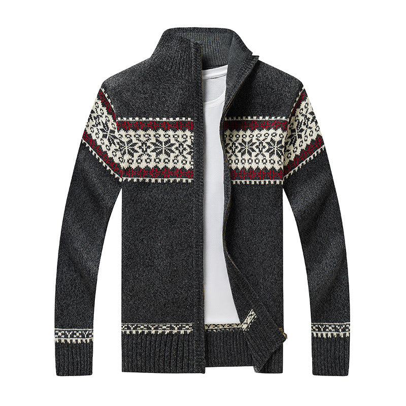 Strickjacke mit Reißverschluss | Nordic | Gestrickt | Pullover mit Reißverschluss | Herren-Strickjacke-Dunkelgrau-M-Chaps Herrenmode