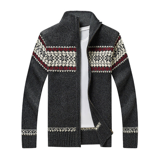 Strickjacke mit Reißverschluss | Nordic | Gestrickt | Pullover mit Reißverschluss | Herren-Strickjacke-Dunkelgrau-M-Chaps Herrenmode