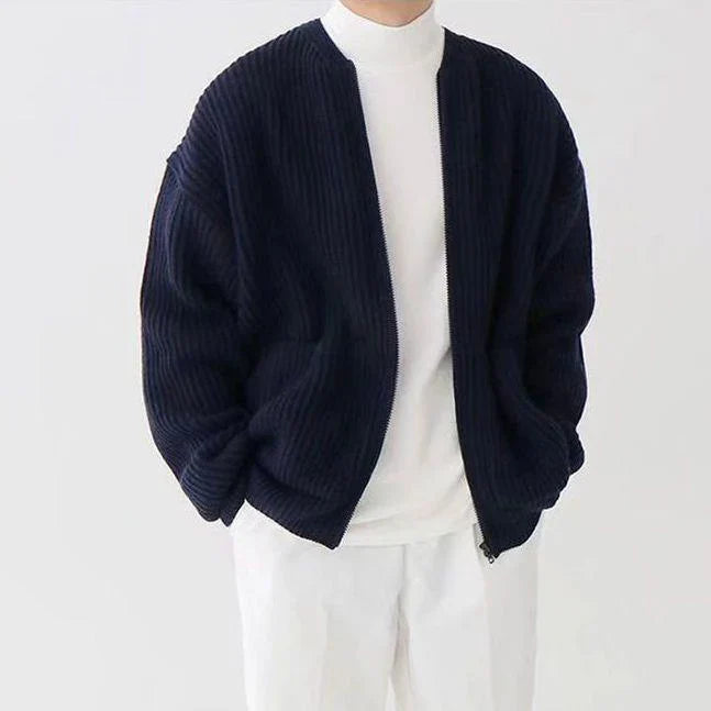 Strickjacke mit Reißverschluss | Rippstrick | Durchgehender Reißverschluss | Strickjacke | Herren-Strickmode-Blau-2XS-Chaps Herrenmode