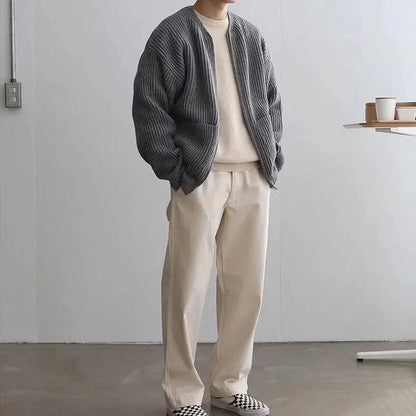 Strickjacke mit Reißverschluss | Rippstrick | Durchgehender Reißverschluss | Strickjacke | Herren-Strickmode-Chaps Herrenmode