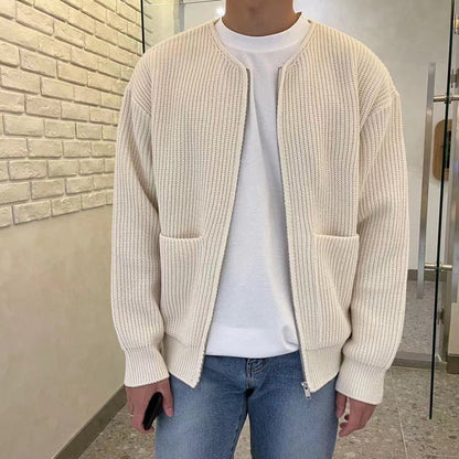 Strickjacke mit Reißverschluss | Rippstrick | Durchgehender Reißverschluss | Strickjacke | Herren-Strickmode-Cremefarben-2XS-Chaps Herrenmode