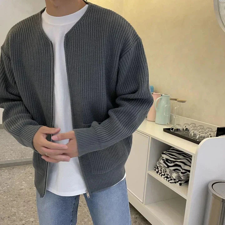 Strickjacke mit Reißverschluss | Rippstrick | Durchgehender Reißverschluss | Strickjacke | Herren-Strickmode-Dunkelgrau-2XS-Chaps Herrenmode