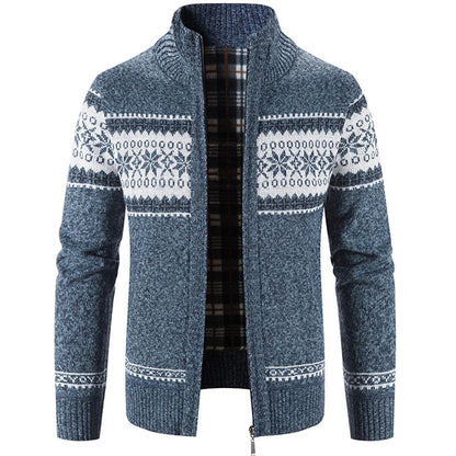 Strickjacke – warme Herren-Winterjacke mit Stehkragen und durchgehendem Reißverschluss-Blau Grau-S-Chaps Herrenmode