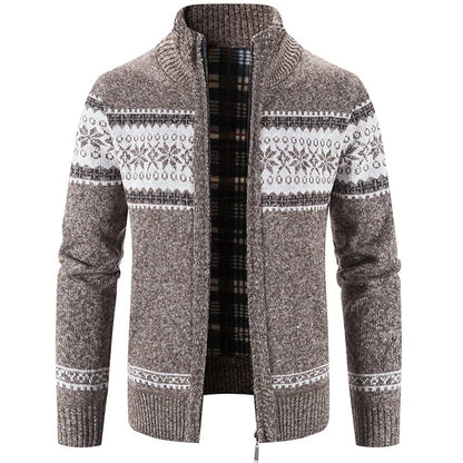 Strickjacke – warme Herren-Winterjacke mit Stehkragen und durchgehendem Reißverschluss-Braun-S-Chaps Herrenmode