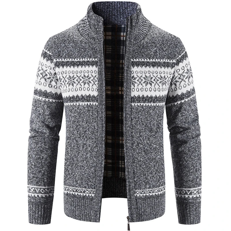Strickjacke – warme Herren-Winterjacke mit Stehkragen und durchgehendem Reißverschluss-Dunkelgrau-S-Chaps Herrenmode