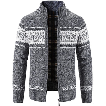 Strickjacke – warme Herren-Winterjacke mit Stehkragen und durchgehendem Reißverschluss-Dunkelgrau-S-Chaps Herrenmode
