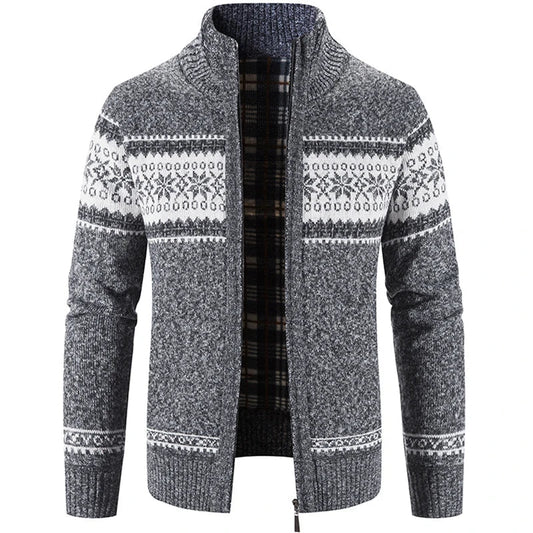 Strickjacke – warme Herren-Winterjacke mit Stehkragen und durchgehendem Reißverschluss-Dunkelgrau-S-Chaps Herrenmode