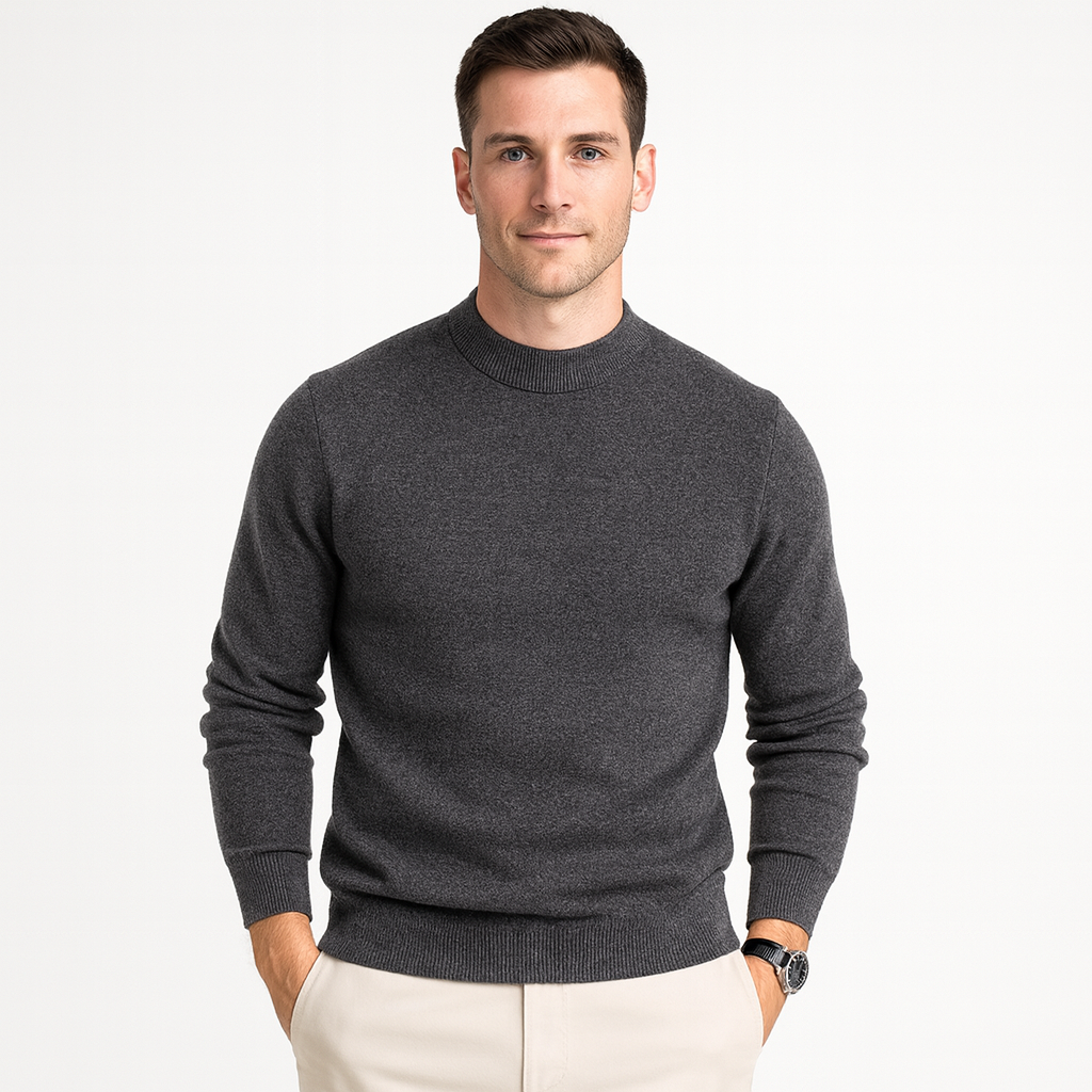 Strickpullover | Einfarbig | Rundhalsausschnitt | Pullover | Herrenpullover-Dunkelgrau-S-Chaps Herrenmode
