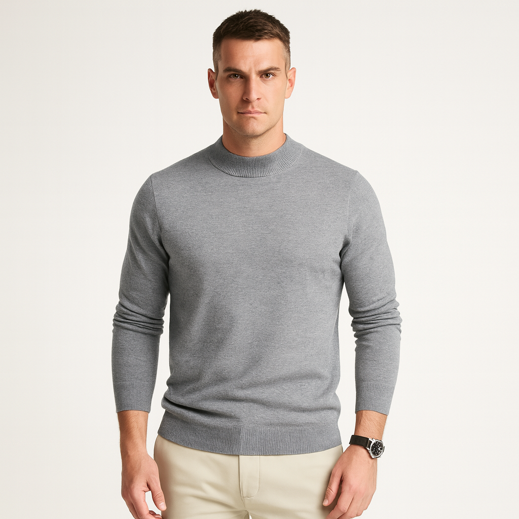 Strickpullover | Einfarbig | Rundhalsausschnitt | Pullover | Herrenpullover-Grau-S-Chaps Herrenmode