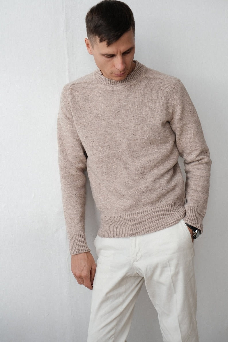 Strickpullover - Einfarbig - Rundhalsausschnitt - Strickpullover - Herrenpullover-Khaki-S-Chaps Herrenmode