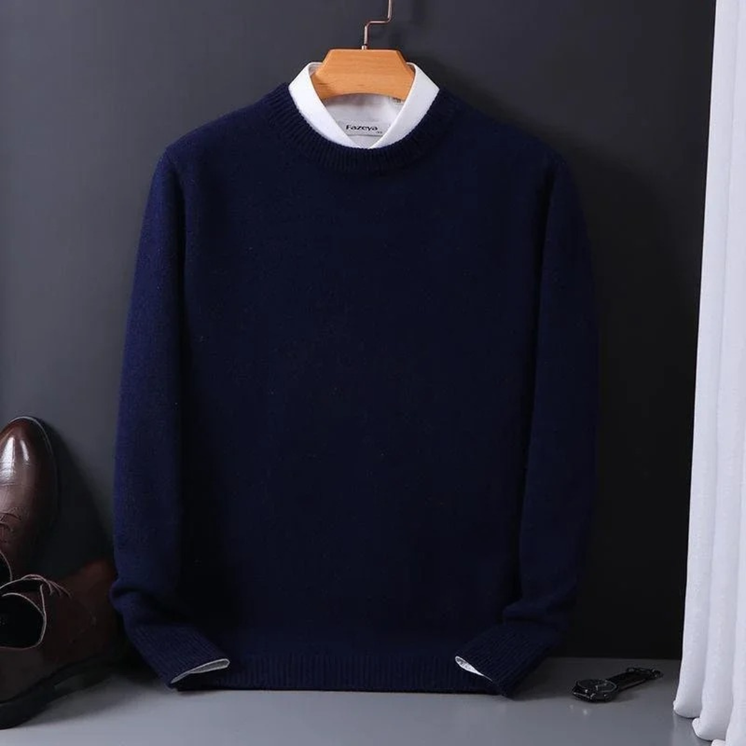 Strickpullover – Einfarbiger Strickpullover mit Rundhalsausschnitt für Männer für den Winter-Marineblau-M-Chaps Herrenmode