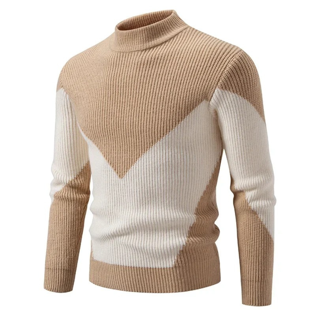 Strickpullover - Herren Pullover mit hohem Halsausschnitt aus Rippenstrick-Beige-M-Chaps Herrenmode