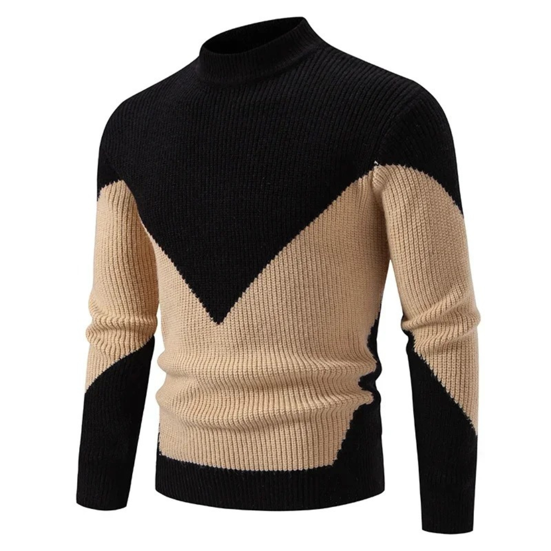 Strickpullover - Herren Pullover mit hohem Halsausschnitt aus Rippenstrick-Braun-M-Chaps Herrenmode