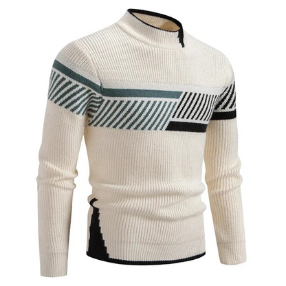 Strickpullover - Herren Pullover mit hohem Halsausschnitt aus Rippenstrick-Creme-M-Chaps Herrenmode