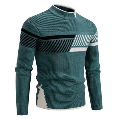 Strickpullover - Herren Pullover mit hohem Halsausschnitt aus Rippenstrick-Schwarz Grün-M-Chaps Herrenmode