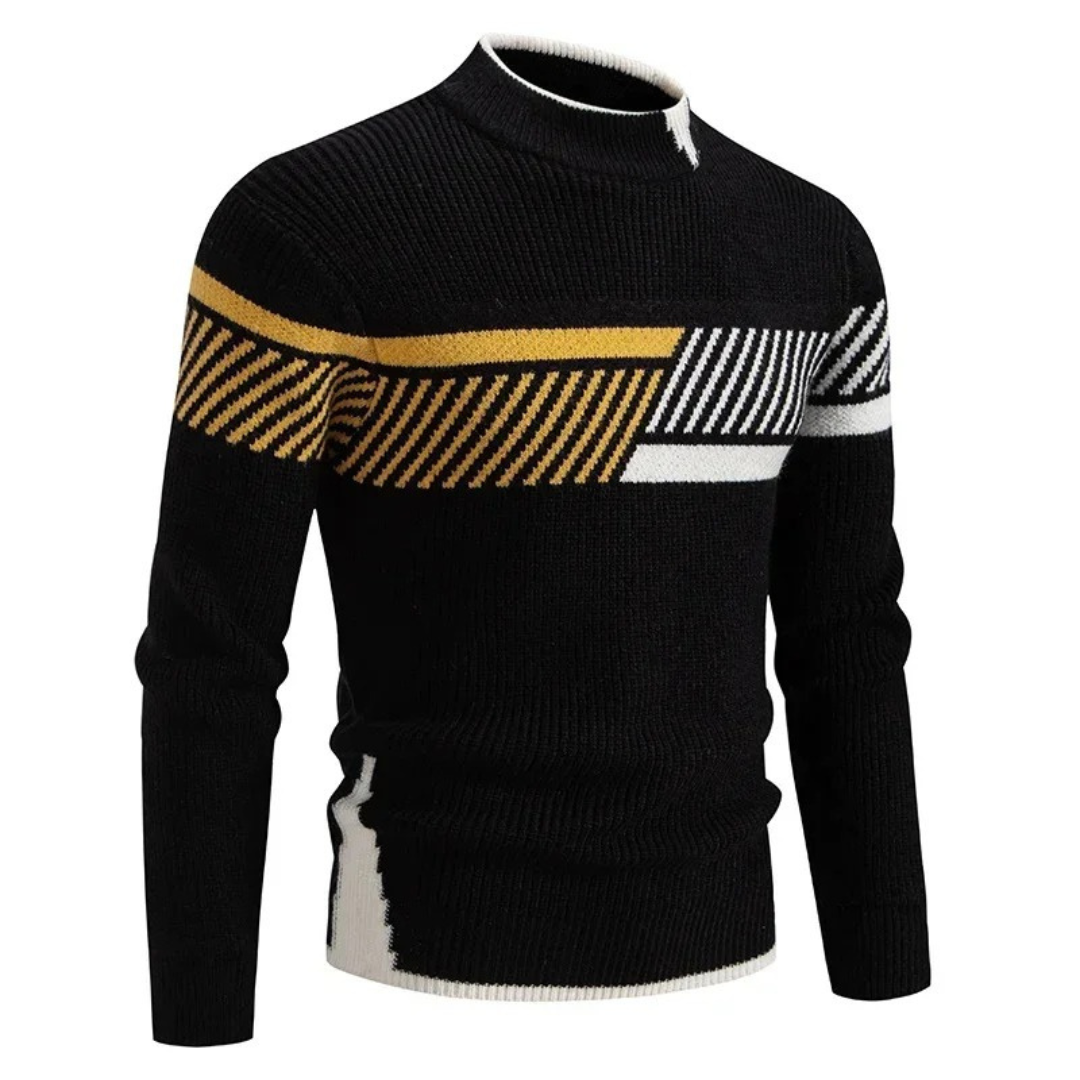 Strickpullover - Herren Pullover mit hohem Halsausschnitt aus Rippenstrick-Schwarz-M-Chaps Herrenmode