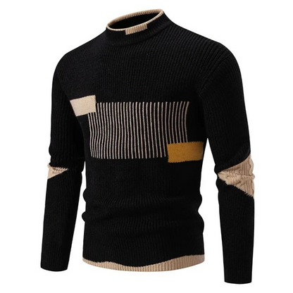 Strickpullover - Herren Pullover mit hohem Halsausschnitt aus Rippenstrick-Schwarz Weiß-M-Chaps Herrenmode
