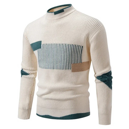 Strickpullover - Herren Pullover mit hohem Halsausschnitt aus Rippenstrick-Weiß-M-Chaps Herrenmode