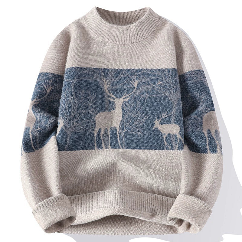 Strickpullover – Herren-Pullover mit lockerer Passform und Rentiermotiv für den Winter-Beige-M-Chaps Herrenmode