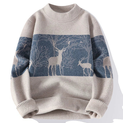 Strickpullover – Herren-Pullover mit lockerer Passform und Rentiermotiv für den Winter-Beige-M-Chaps Herrenmode