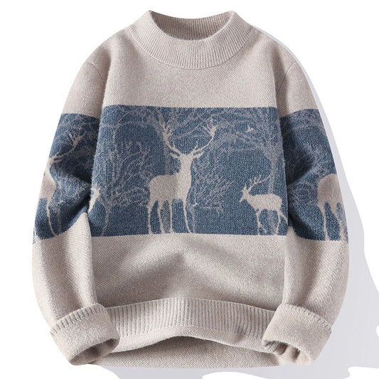 Strickpullover – Herren-Pullover mit lockerer Passform und Rentiermotiv für den Winter-Beige-M-Chaps Herrenmode