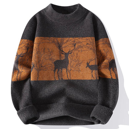 Strickpullover – Herren-Pullover mit lockerer Passform und Rentiermotiv für den Winter-Braun-M-Chaps Herrenmode