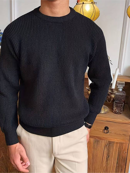 Strickpullover - Lässiger Herren Pullover mit Rundhalsausschnitt aus Rippenstrick-Chaps Herrenmode