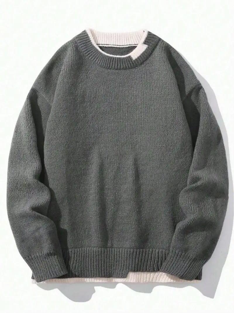Strickpullover – Lässiger Pullover mit Rundhalsausschnitt für Männer-Grau-M-Chaps Herrenmode