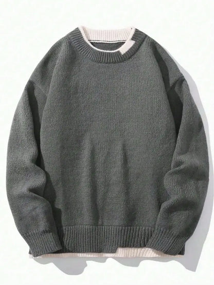Strickpullover – Lässiger Pullover mit Rundhalsausschnitt für Männer-Grau-M-Chaps Herrenmode