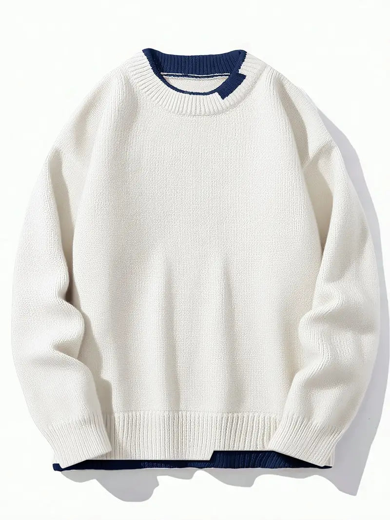 Strickpullover – Lässiger Pullover mit Rundhalsausschnitt für Männer-Weiß-M-Chaps Herrenmode