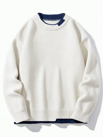 Strickpullover – Lässiger Pullover mit Rundhalsausschnitt für Männer-Weiß-M-Chaps Herrenmode