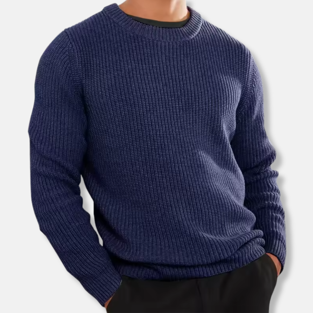 Strickpullover | Lockere Passform | Rippstrick | Pullover | Herrenpullover-Blau-S-Chaps Herrenmode
