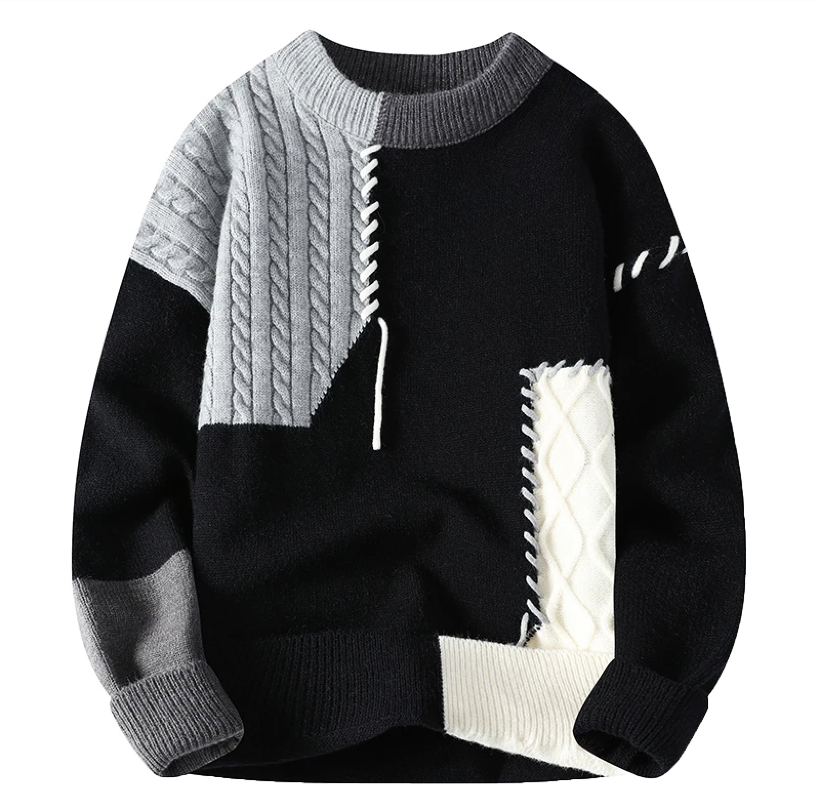 Strickpullover – Patchwork – lockere Passform – Pullover – Herren-Strickpullover-Schwarz-S-Chaps Herrenmode