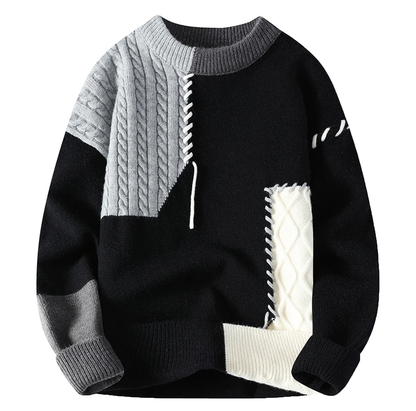 Strickpullover – Patchwork – lockere Passform – Pullover – Herren-Strickpullover-Schwarz-S-Chaps Herrenmode