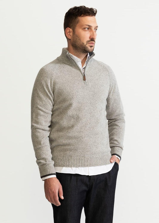 Strickpullover | Polo | Pullover | Pullover mit Viertelreißverschluss | Herrenpullover mit halbem Reißverschluss-Grau-S-Chaps Herrenmode