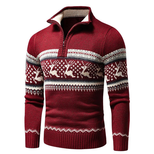 Strickpullover | Pullover mit Reißverschluss | Pullover | Weihnachtspullover | Winterkleidung für Herren-Rot mit Reißverschluss-S-Chaps Herrenmode