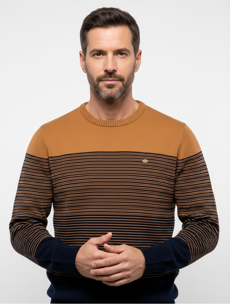 Strickpullover | Rundhalsausschnitt | Gestreift | Strickpullover | Herrenpullover-Chaps Herrenmode