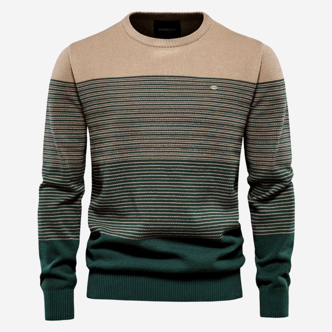 Strickpullover | Rundhalsausschnitt | Gestreift | Strickpullover | Herrenpullover-Khaki-M-Chaps Herrenmode