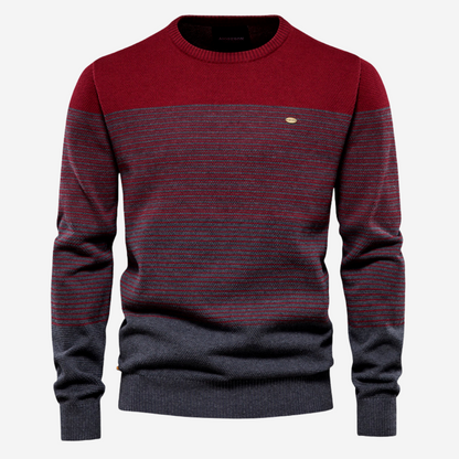 Strickpullover | Rundhalsausschnitt | Gestreift | Strickpullover | Herrenpullover-Weinrot-M-Chaps Herrenmode