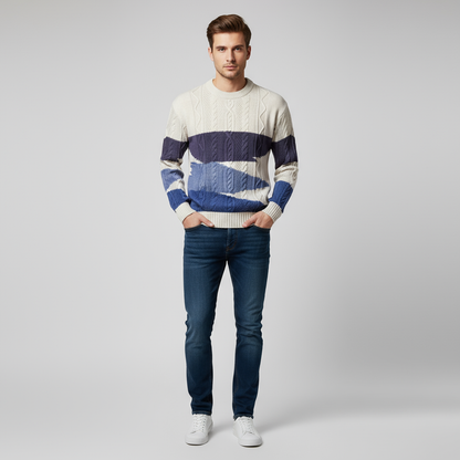 Strickpullover | Rundhalsausschnitt | Zopfmuster | Pullover | Herrenpullover-Blau-XS-Chaps Herrenmode
