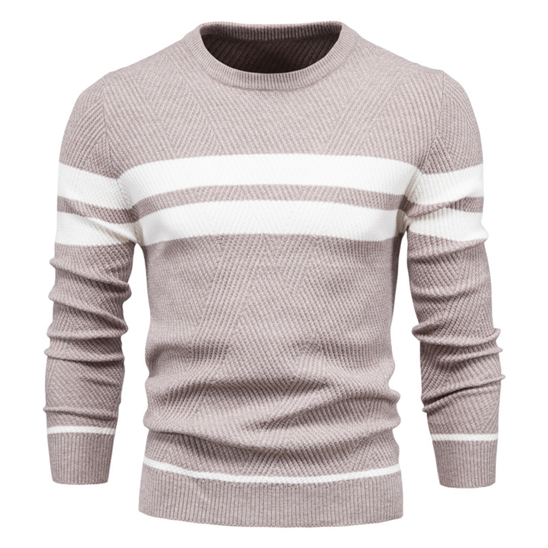 Strickpullover – Schmal Geschnitten – Rundhalsausschnitt – Pullover – Herrenbekleidung-Beige-M-Chaps Herrenmode